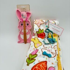 CWC Silicone Pink Bunny Spoon Rest with Spatula and Easter Towels & Cutter 6pc